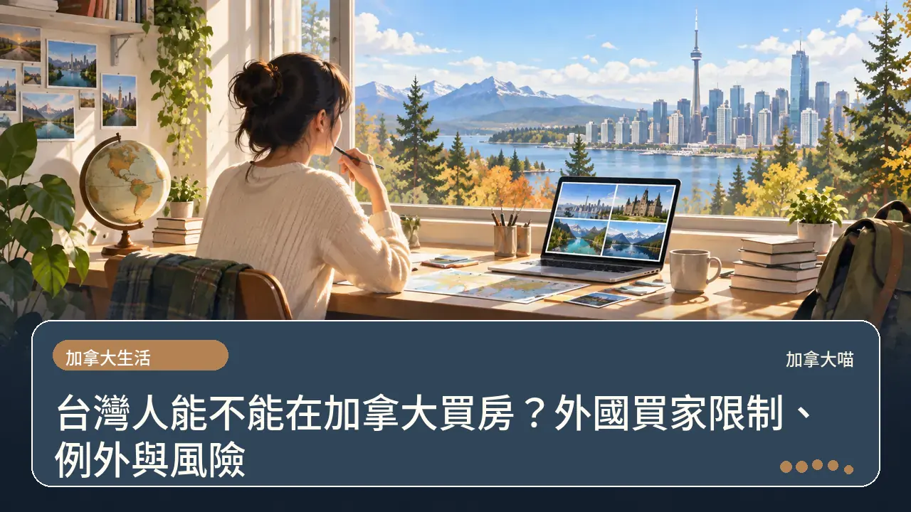 台灣人能不能在加拿大買房？外國買家限制、例外與風險主題插畫