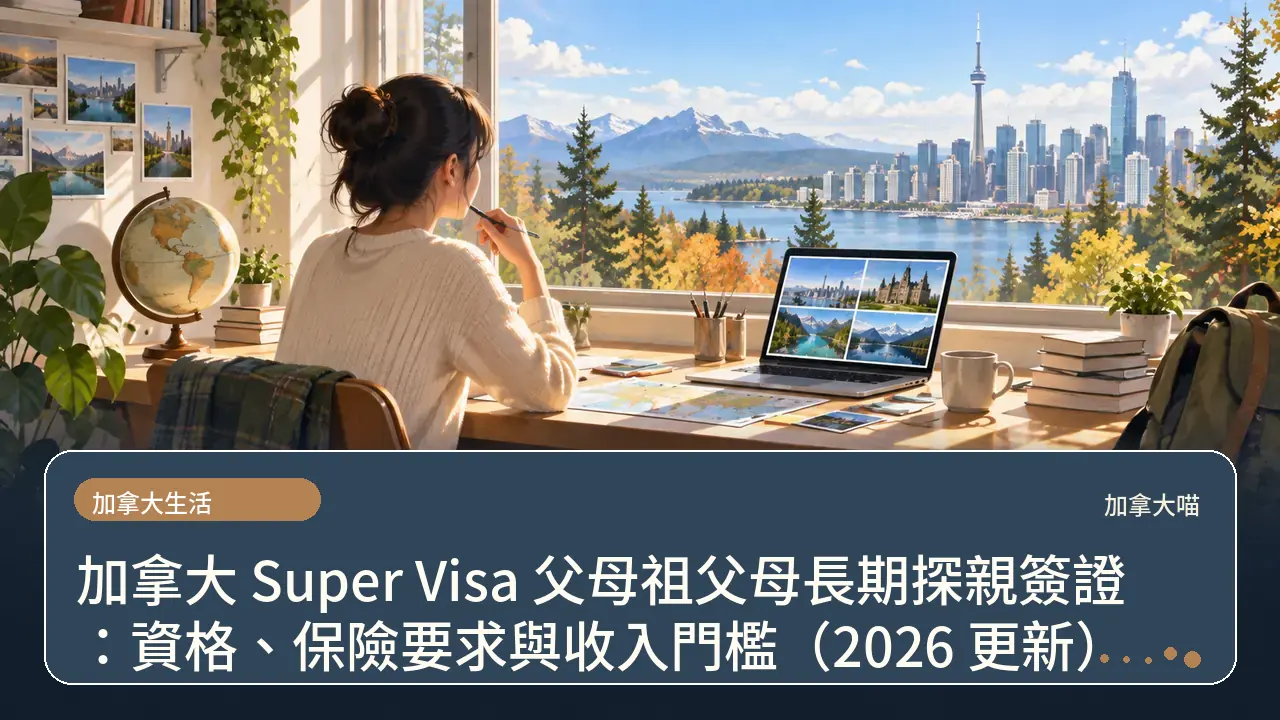 加拿大 Super Visa 父母祖父母長期探親簽證：資格、保險要求與收入門檻（2026 更新）主題插畫